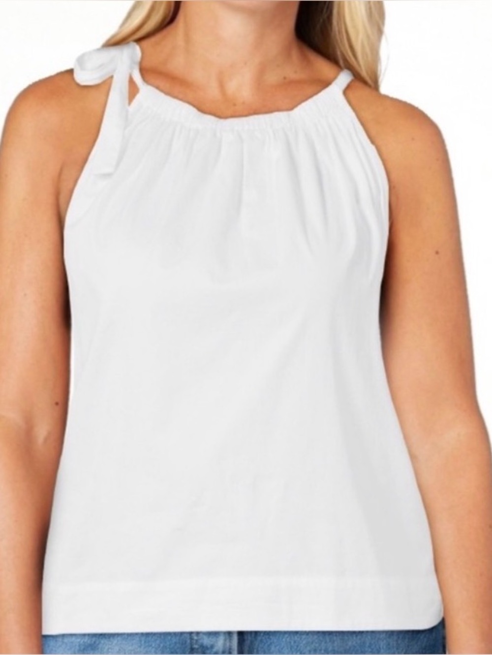 FREE ASSEMBLY Preppy White Cotton Sleeveless Tie Halter Bow Neck Tank Top - Picture 2 of 11